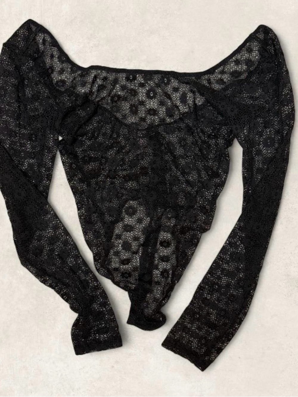 Victoria's Secret Black Long Sleeve Lace Bodysuit